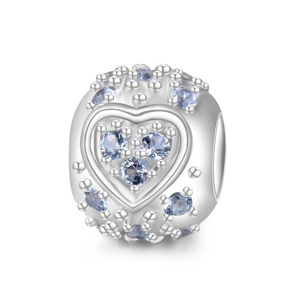 2155 1pc Real 925 Sterling Silver Hypoallergenic Heart Charm March Round